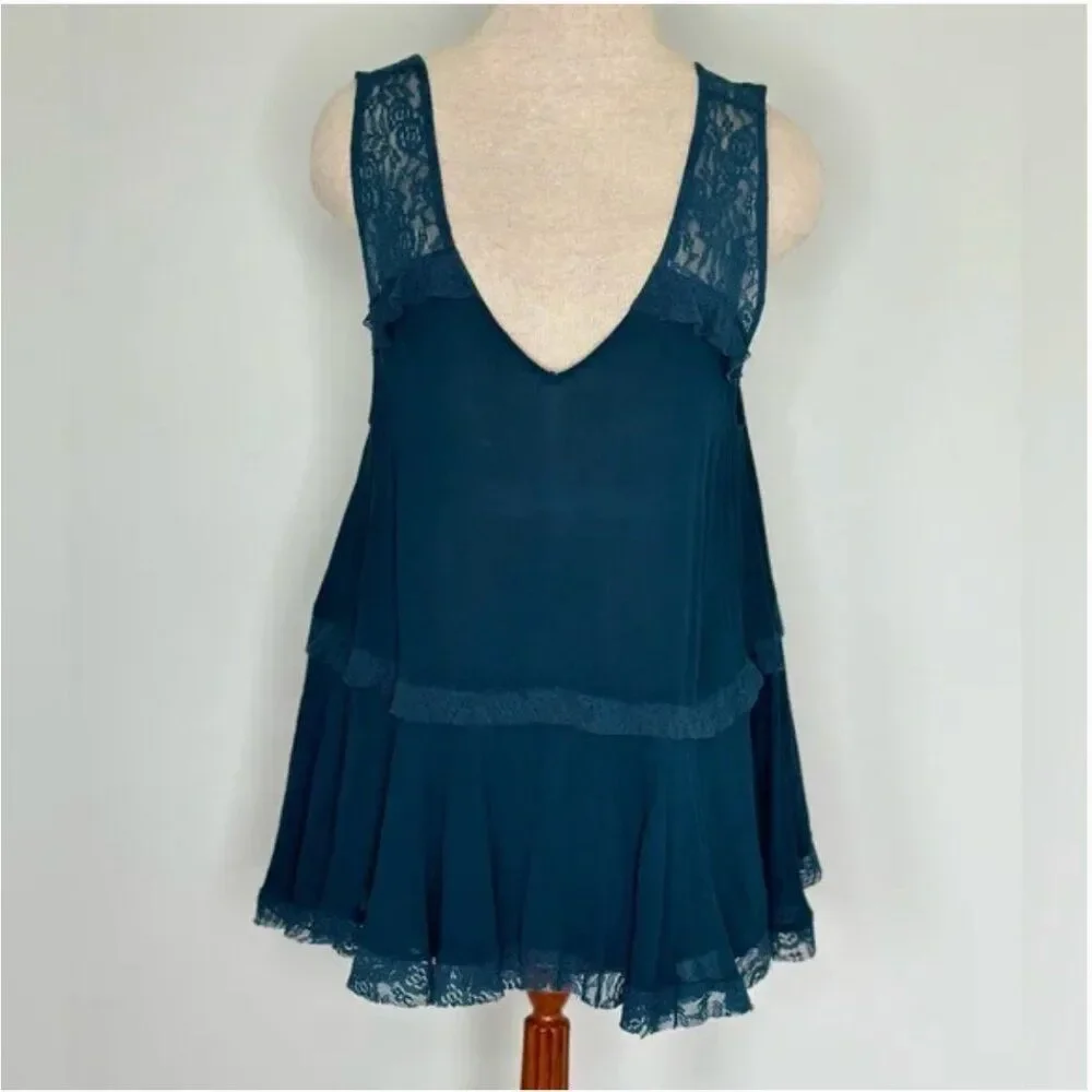 Free People Intimately Free Trapeze Cami Lace Boho Deep V Top in Sapphire Small